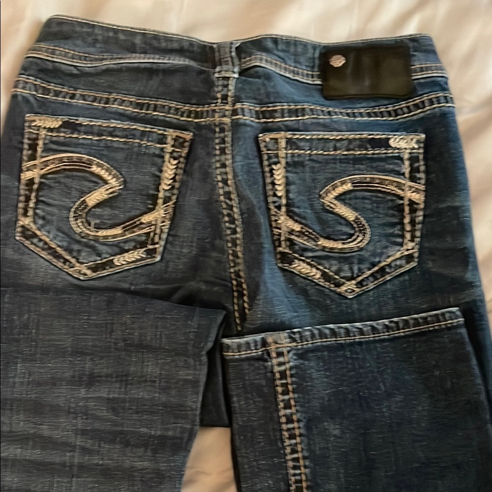 Silver Jeans Blue Straight Leg Denim with Signature Embroidery